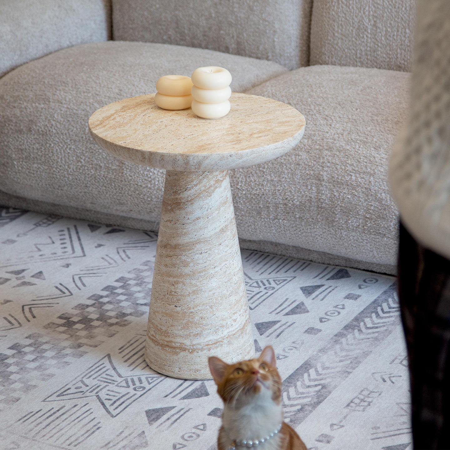 Modern Round Coffee Table Set X‑Shape Solid Wood Base Tempered Smoked Glass Top side table