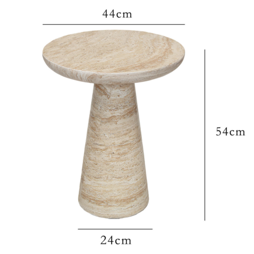 Beige Stone-Look Round Sofa Side Table - Coffee table - QONKA HOME