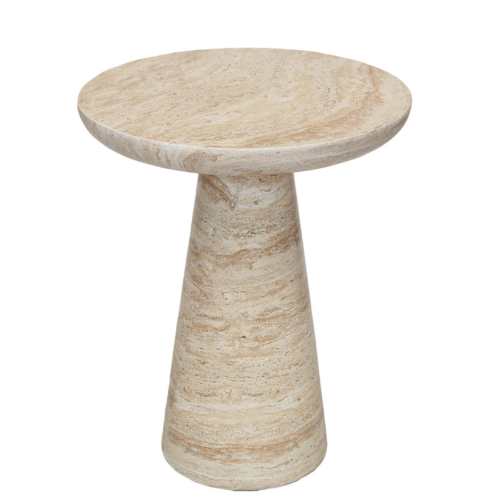Beige Stone-Look Round Sofa Side Table - Coffee table - QONKA HOME