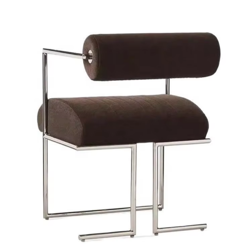 Modern Cylinder Back Dining Chair with Polished Stainless Steel Frame, Upholstered Accent Chair - Dining chair - QONKA HOME