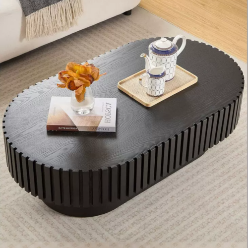 Modern Oval Wood Coffee Table Fluted Slatted - Coffee table - QONKA HOME