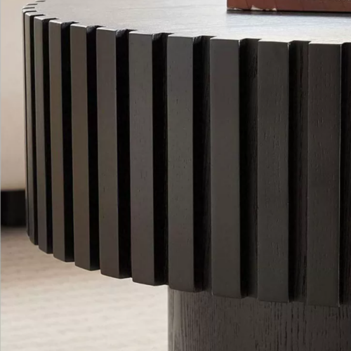 Modern Oval Wood Coffee Table Fluted Slatted - Coffee table - QONKA HOME