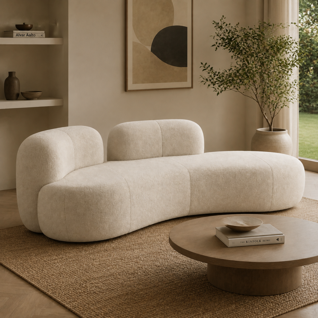 Plush Boucle Wabi‑Sabi Curved Chaise Sectional Sofa For Warm Home Living Room - Sofa - QONKA HOME