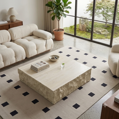 Sculptural Stone-Look Coffee Table Set - Coffee table - QONKA HOME