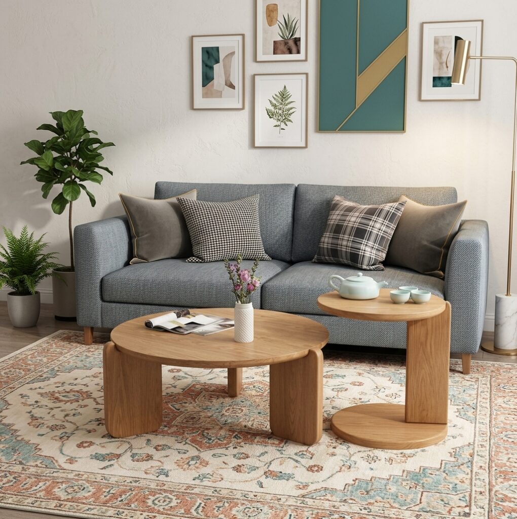 Nordic Minimalist Style Oak Solid Wood Coffee Table, Rectangle & Round Optional - Bedside table - QONKA HOME