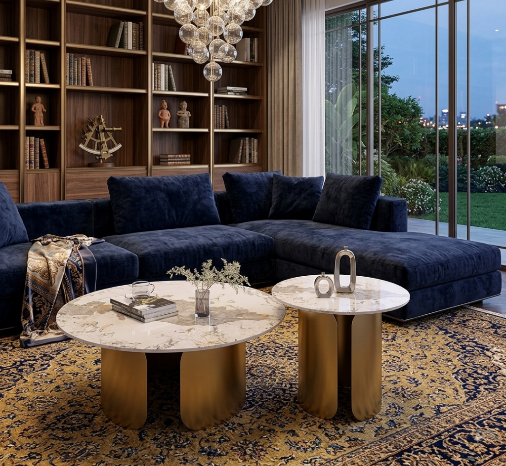 Pandora Sintered Stone Round Coffee Table Set - Coffee table - QONKA HOME