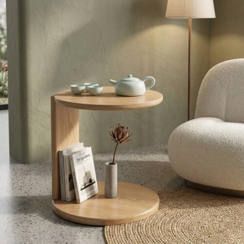 Nordic Minimalist Style Oak Solid Wood Coffee Table, Rectangle & Round Optional - Bedside table - QONKA HOME