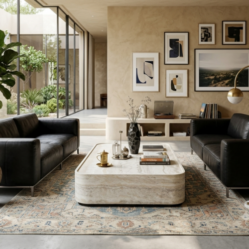 Faux Travertine Texture  Rectangle Coffee Table - Coffee table - QONKA HOME