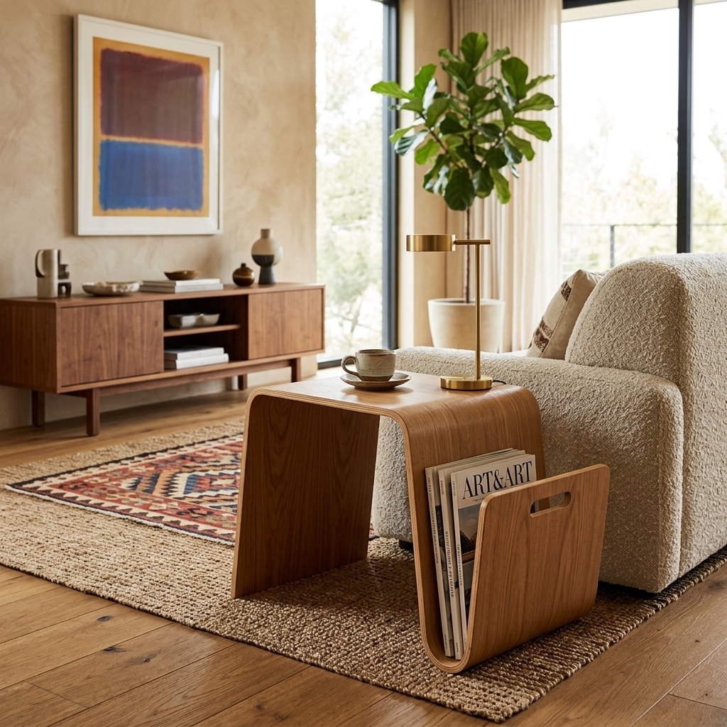 Mid-Century Modern Molded Plywood Coffee Table with Integrated Magazine Rack - Coffee table - QONKA HOME