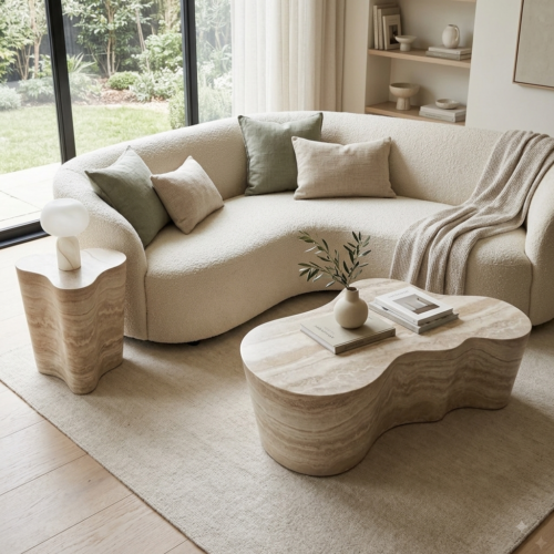 Modern Wabi-Sabi Cloud Coffee Table Faux Travertine Resin Center Table - Coffee table - QONKA HOME