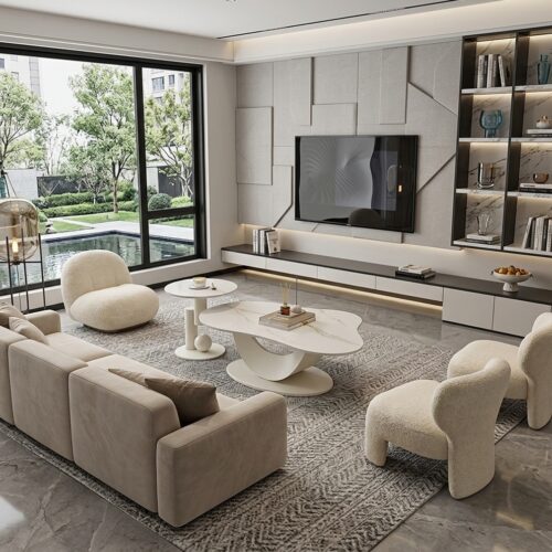 Modern Irregular Cloud Sintered Stone Coffee Table&Artistic Geometric Metal Frame side table - Coffee table - QONKA HOME