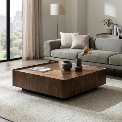 Walnut Solid Wood Storage Square Coffee Table - Coffee table - QONKA HOME