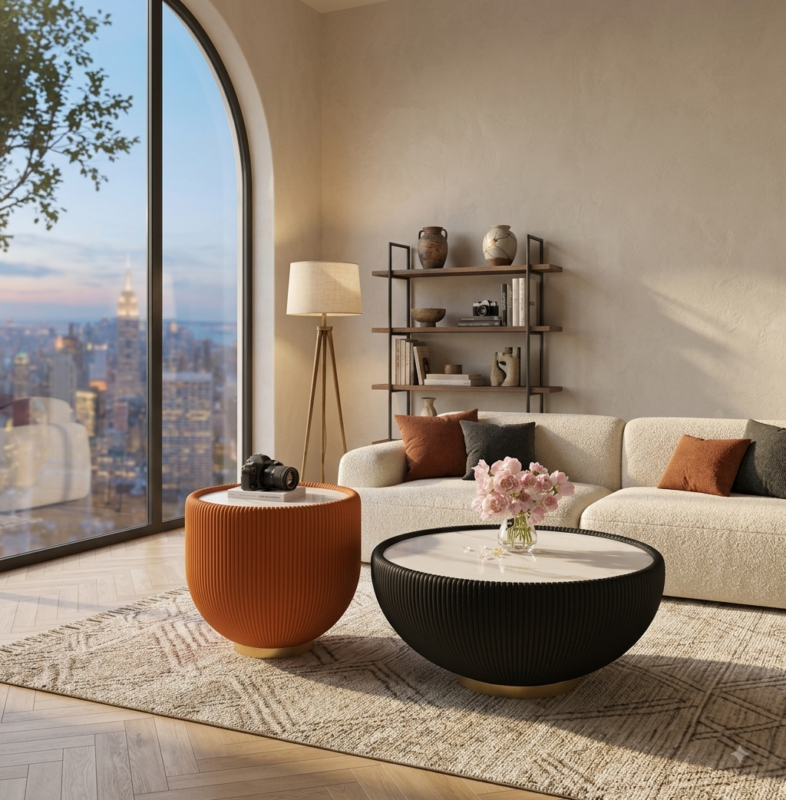 Round Nesting Coffee Table Set ，No assembly required - Coffee table - QONKA HOME
