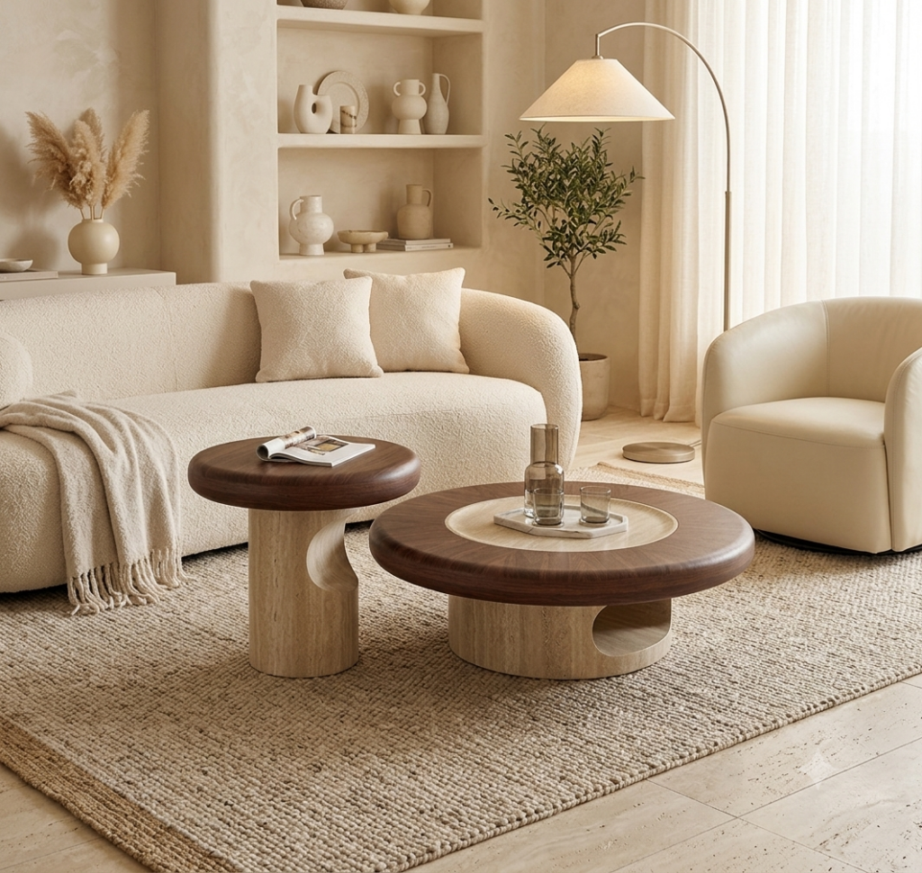Cream Style Round Mushroom Coffee Table - Coffee table - QONKA HOME