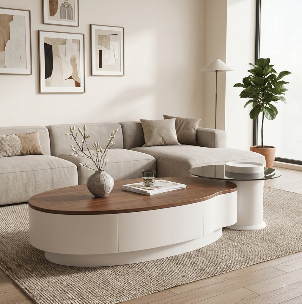 Walnut veneer Coffee Table Set With Storage Drawer - Coffee table - QONKA HOME