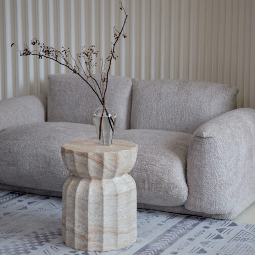 Creative Travertine‑Look Sofa Side Table Coffee Table& Nightstand - Coffee table - QONKA HOME
