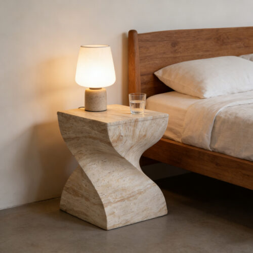 Creative Travertine‑Look Sofa Side Table Coffee Table& Nightstand - Coffee table - QONKA HOME