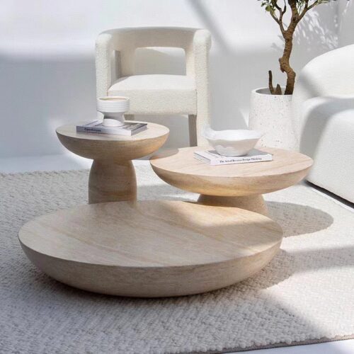 Travertine Effect sofe  Side Table Coffee Table Set - Coffee table - QONKA HOME