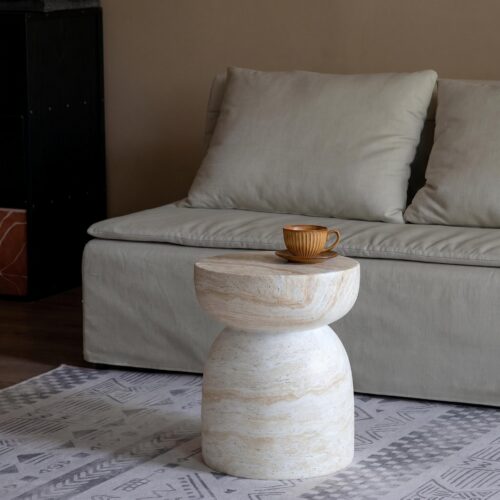 Creative Travertine‑Look Sofa Side Table Coffee Table& Nightstand - Coffee table - QONKA HOME