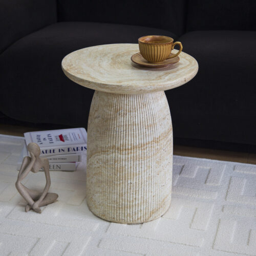 Faux Travertine Sofa Side Table - Coffee table - QONKA HOME