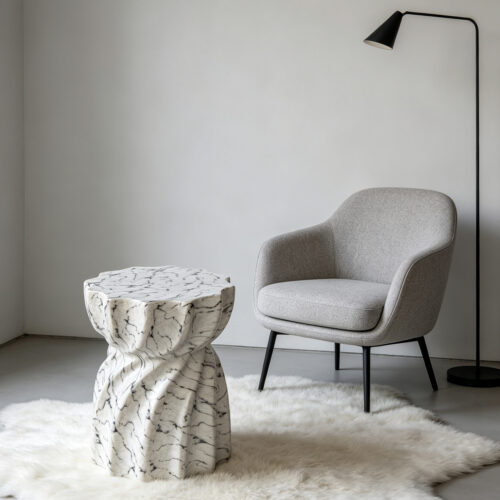 Creative Travertine‑Look Sofa Side Table Coffee Table& Nightstand - Coffee table - QONKA HOME
