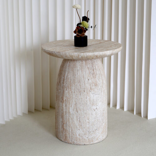 Faux Travertine Sofa Side Table - Coffee table - QONKA HOME
