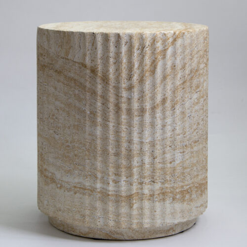Round Coffee Table & Roman Column Side End Table With Faux Travertine Texture - Coffee table - QONKA HOME