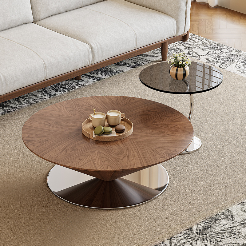 Mid-Century Walnut Coffee Table Set with Glass Side Table - Coffee table - QONKA HOME