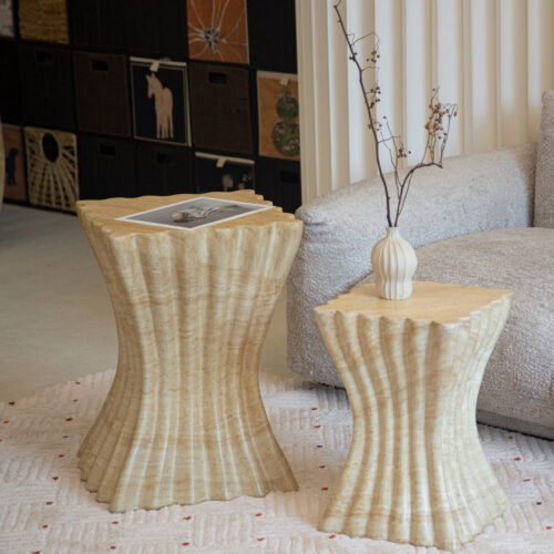Creative Travertine‑Look Sofa Side Table Coffee Table& Nightstand - Coffee table - QONKA HOME