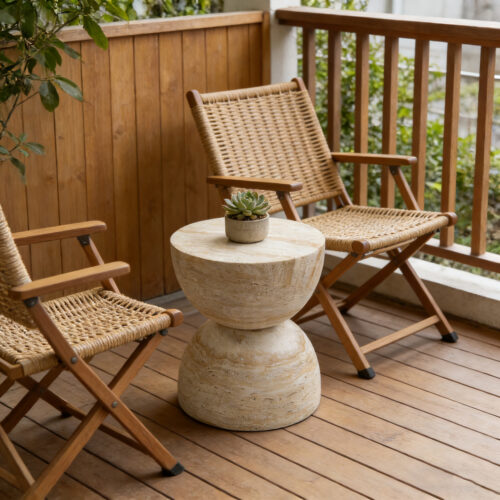 Creative Travertine‑Look Sofa Side Table Coffee Table& Nightstand - Coffee table - QONKA HOME