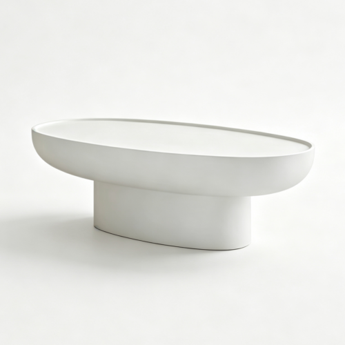 Wabi-Sabi Style Oval Resin Coffee Table with Faux Travertine Finish - Coffee table - QONKA HOME