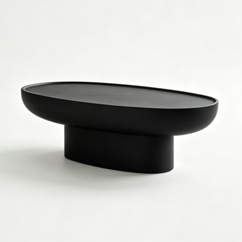 Wabi-Sabi Style Oval Resin Coffee Table with Faux Travertine Finish - Coffee table - QONKA HOME