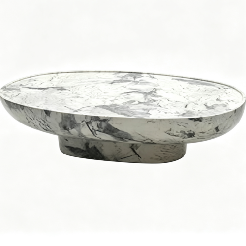 Wabi-Sabi Style Oval Resin Coffee Table with Faux Travertine Finish - Coffee table - QONKA HOME