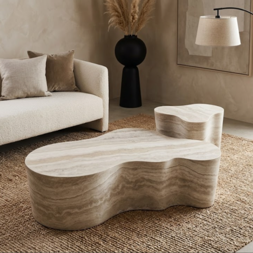 Modern Wabi-Sabi Cloud Coffee Table Faux Travertine Resin Center Table - Coffee table - QONKA HOME