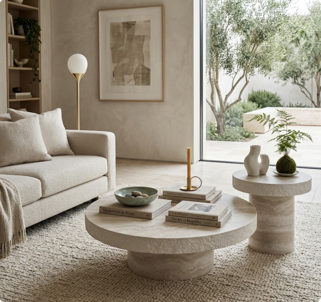 Modern Beige Travertine Accent Coffee Table Set - Coffee table - QONKA HOME