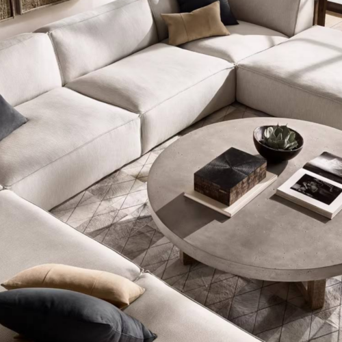 Modern Industrial Concrete Coffee Table Rustic Wood Base - Coffee table - QONKA HOME