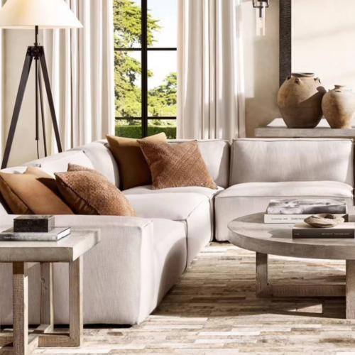 Modern Industrial Concrete Coffee Table Rustic Wood Base - Coffee table - QONKA HOME