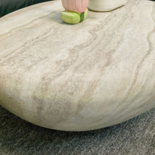Curved Travertine-Look Coffee & Side Table Set - Coffee table - QONKA HOME