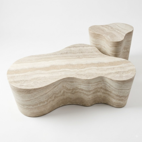 Modern Wabi-Sabi Cloud Coffee Table Faux Travertine Resin Center Table - Coffee table - QONKA HOME