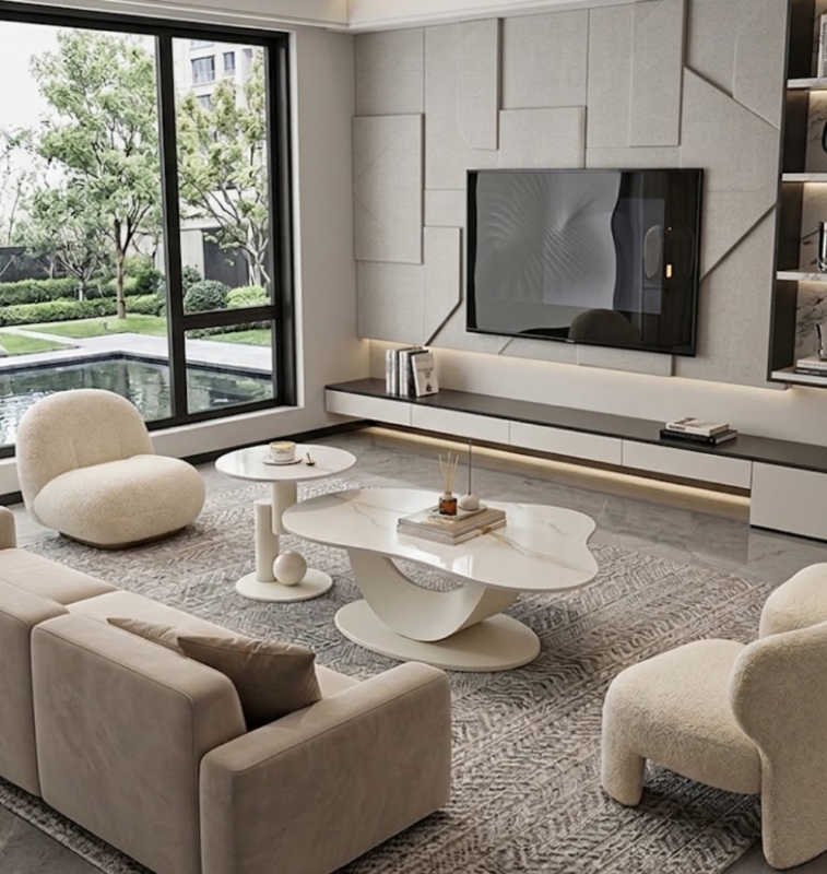 Modern Irregular Cloud Sintered Stone Coffee Table&Artistic Geometric Metal Frame side table - Coffee table - QONKA HOME