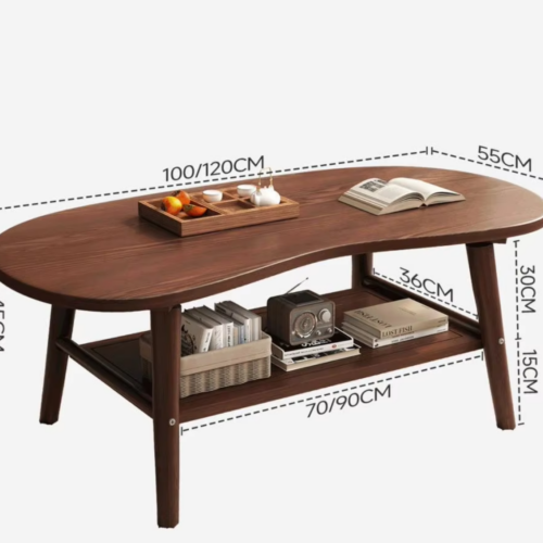 Irregular Solid Wood Coffee Table With Drawers, Organic Curved Storage Center Table Cashew‑Shaped - Coffee table - QONKA...