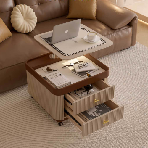 Square Lift‑Top Mobile Nightstand With Drawers & Side Table &Storage Bedside Cabinet With LED Light - Bedroom ...