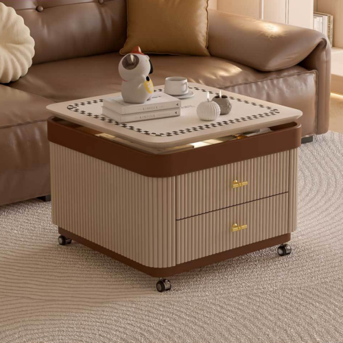 Square Lift‑Top Mobile Nightstand With Drawers & Side Table &Storage Bedside Cabinet With LED Light - Bedroom ...