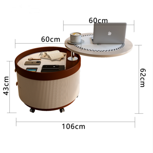 Lift‑Top Mobile Nightstand With Drawers & round Side Table With LED Light - Bedroom furniture - QONKA HOME