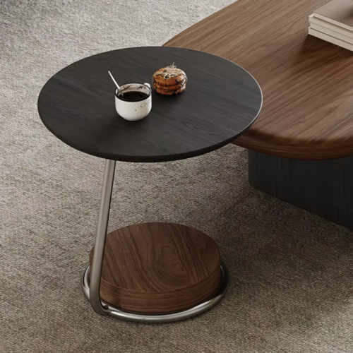 Mid‑Century Modern Irregular Oval Coffee Table Dark Walnut Solid Wood Frame Wabi‑Sabi Living Room Center Table - Coffe...