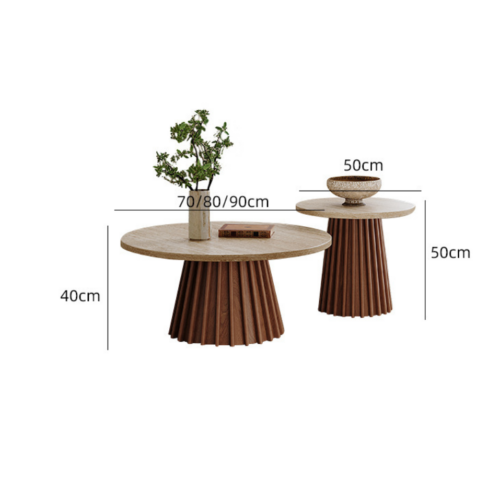 Round Natural Travertine Nesting Coffee Table Set - Coffee table - QONKA HOME