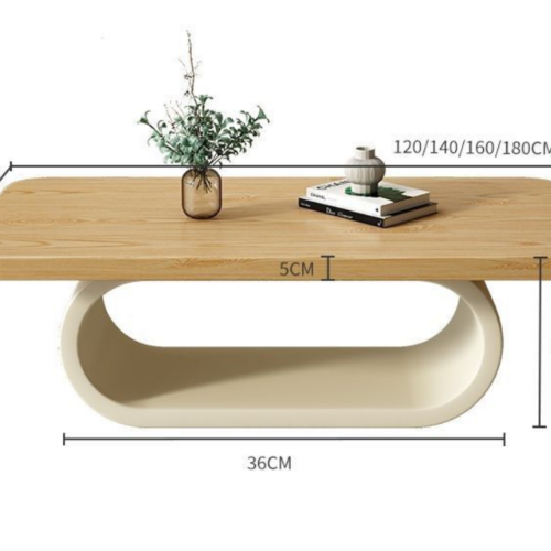 Solid Wood Rectangular Coffee Table Cream U‑Shape & Cylinder Base Minimalist Modern Center Table - Coffee table - Q...