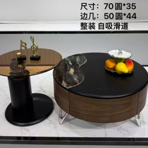 Mid-Century Modern Nesting Coffee Table Set (2-Piece) with Wood Storage Base, Marble Accent, and Amber Glass Top - Coffee ...
