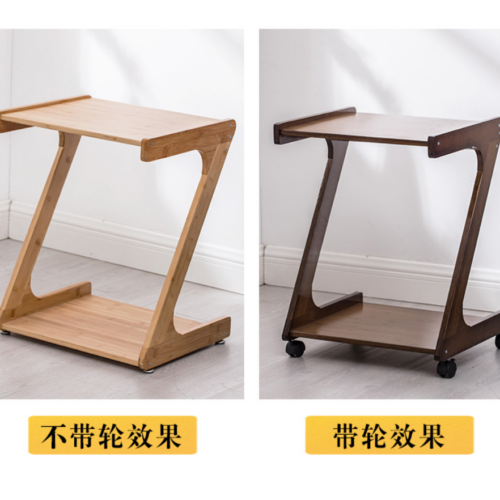 Mobile Z‑Shape Natural Bamboo Side Table 2‑Tier Rolling End Table With Casters for Sofa Side Bedroom - Bedside table -...