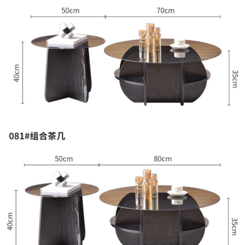 Modern Nested Round Coffee Table Set MDF Base Tempered Glass Top With Storage - Bedside table - QONKA HOME